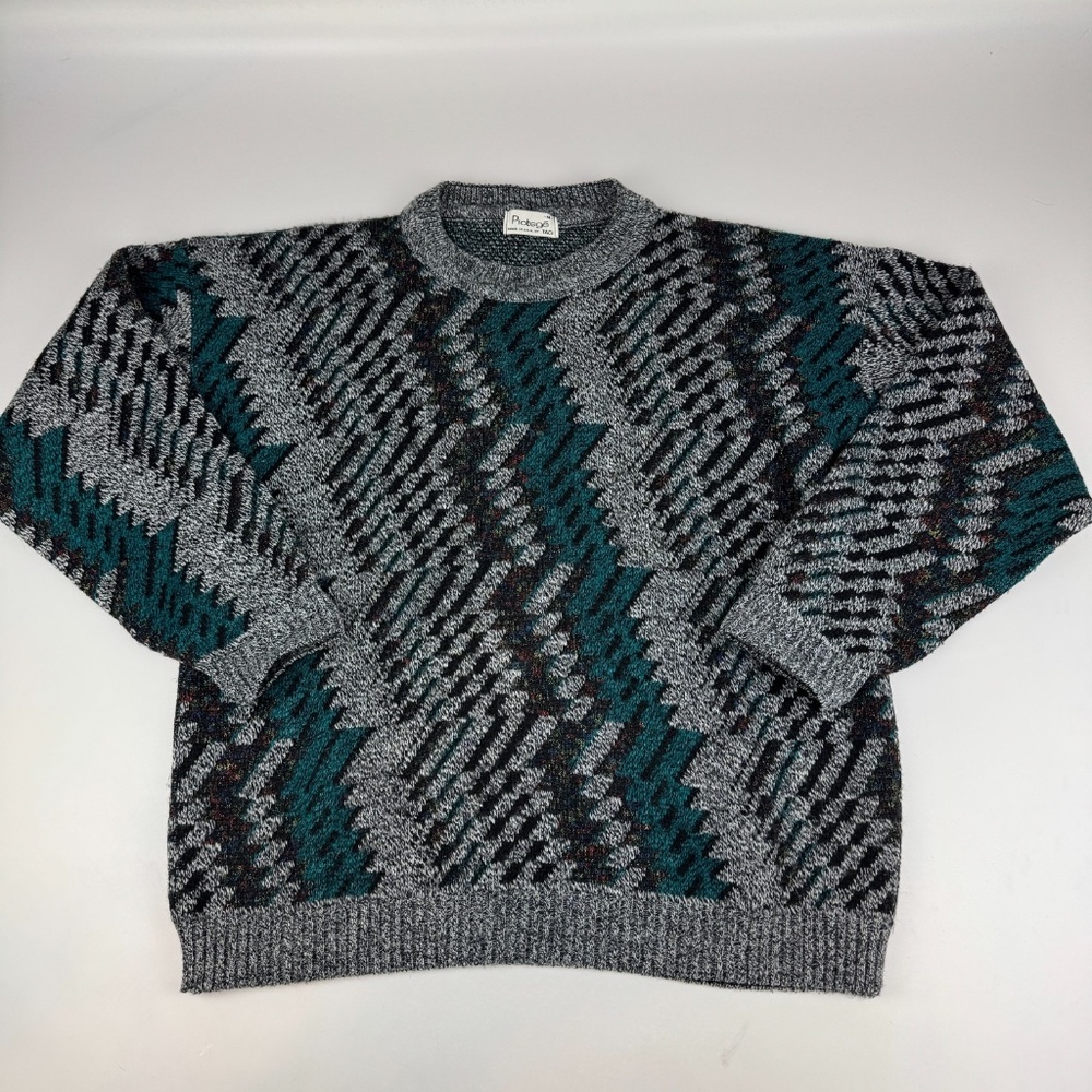 Vintage Protege Mens Size M Knit Sweater Geometric Grandpa Crewneck Made in USA